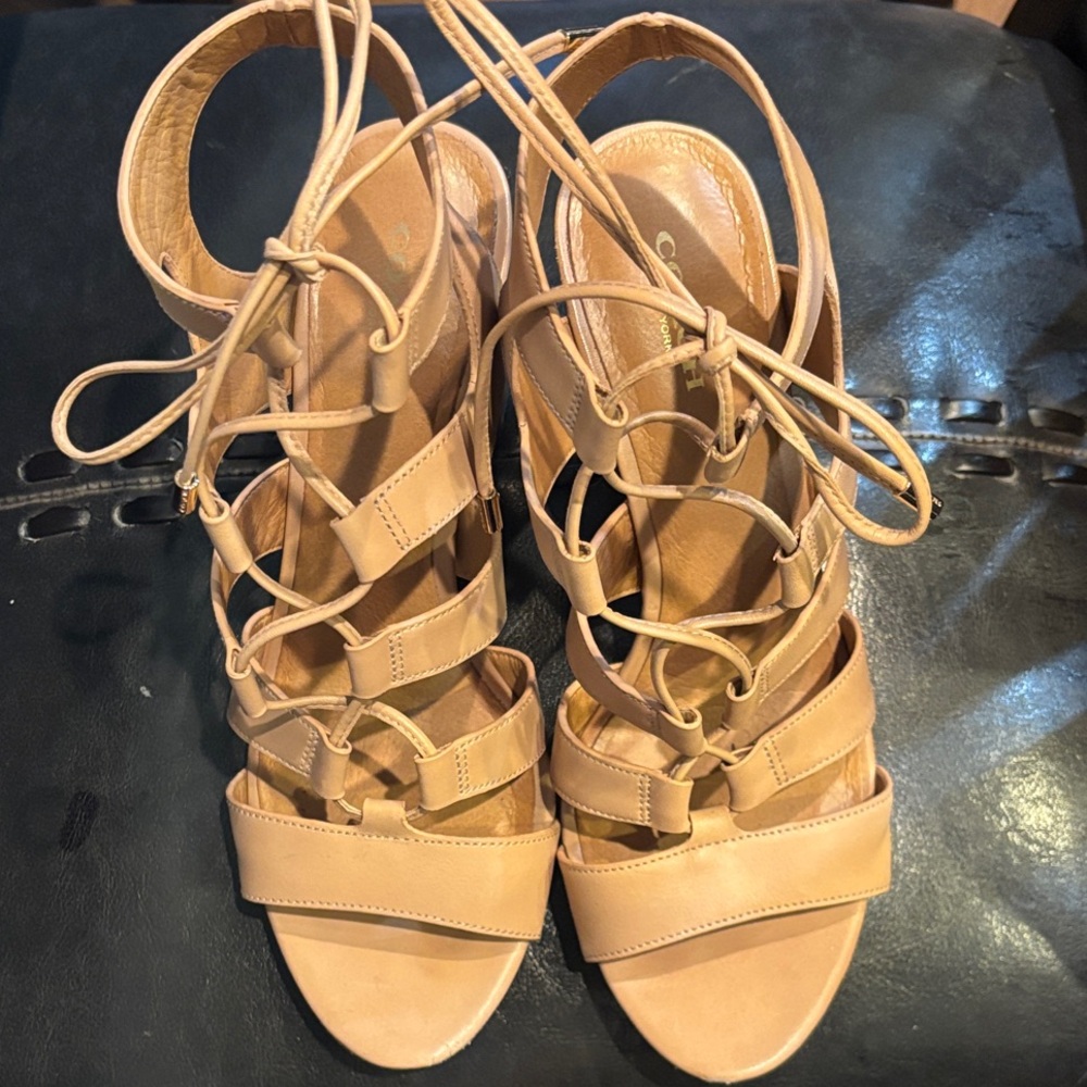 Coach Tan Lace-Up Strappy Heeled Sandals